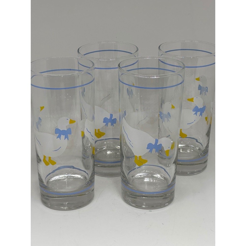 VTG Goose Drinking Glasses Set Blue White Bow Country Cottagecore Kitchen Decor - Picture 2 of 8